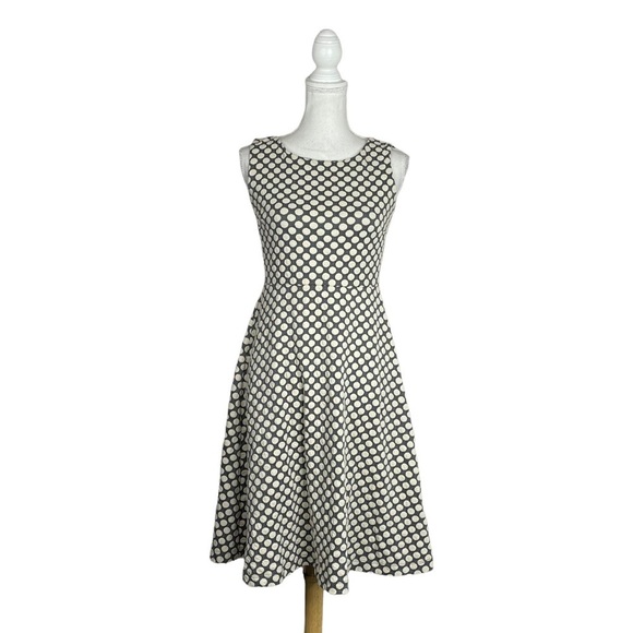 Talbots Grey & Cream Brocade Polka Dot Fit & Flare Dress Classic Versatile - Picture 1 of 9